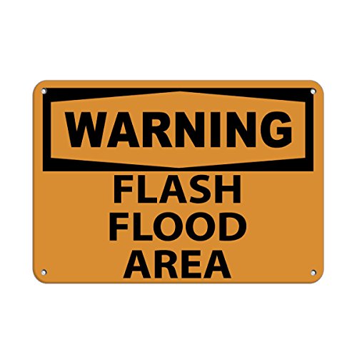 Aluminum Horizontal Metal Sign Multiple Sizes Warning Flash Flood Area Hazard Brown All Over Weatherproof Street Signage 14x10Inches