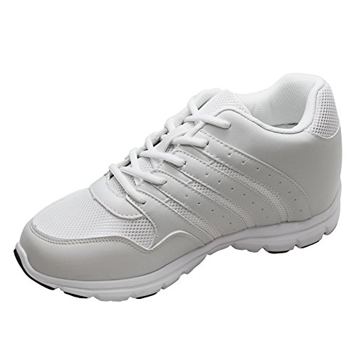 CALTO Men's Invisible Height Increasing Elevator Shoes - White Leather/Mesh Lace-up Lightweight Sporty Trainer Sneakers - 3.2 Inches Taller - G8818 - Size 9 D(M) US2