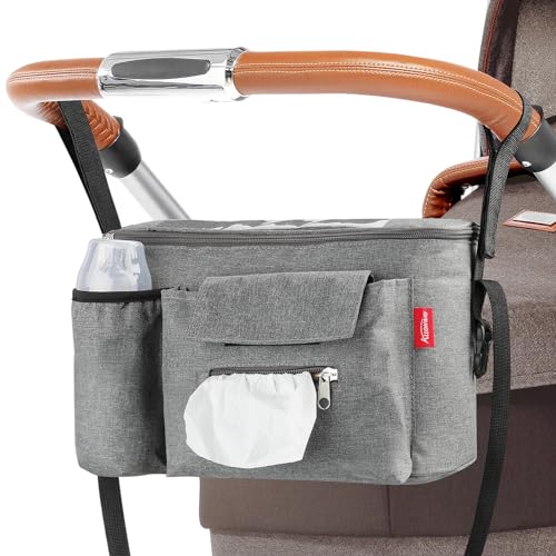 Image of Universal Stroller Organizer, Stroller Caddy Organizer with Cup Holders, Portable Stroller Organizer Bag Non Slip Straps, Baby Stroller Organizer for Traveling Compatible with Uppababy, Mompush, Doona