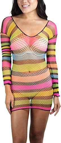 Image of ToBeInStyle Women's Stretch See Through Fishnet Novelty Mini Rave Party Dress