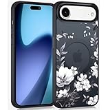 Coiwxmoi Magnetische Handyhülle für iPhone 17 Pro 6,3" Hülle,Kompatibel mit MagSafe, Aesthetic Blumen Muster Transluzente Mädchen Case, Matte PC Dünn TPU Bumper Stoßfest Schutzhülle Cover - Schwarz 04