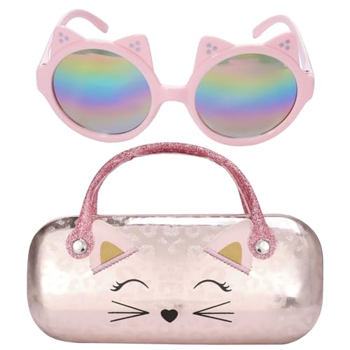 PinkSheep Sonnenbrille für Mädchen, Baby, Kinder, polarisierte Sonnenbrille mit Etui, Einhorn, oval, Katzen, Herz, Meerjungfrau，Schmetterling，Weiße katzeUV401-Schutz (Kitty)