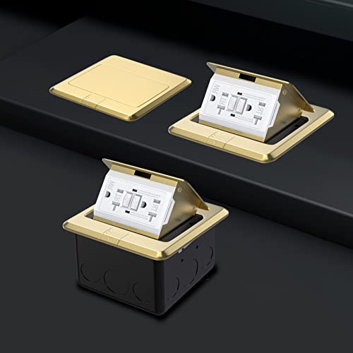 Simmpatuu Pop Up Floor Outlet Box - 20Amp Gfci Tamper-Resistant Receptacle Hidden Electrical Outlet - Waterproof Floor Outlet Cover Plate Kit For Kitchen Countertop (Gold-Gfci) #TOP6
