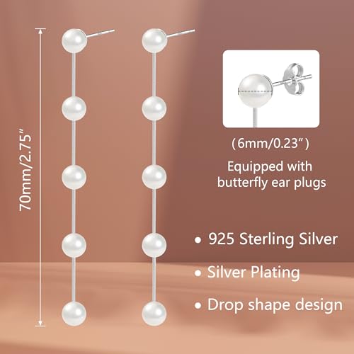 Pearl Dangle Earrings Silver for Women, 14K Gold Vintage dangling white Earrings，925 Sterling Silver Boho Long Tassel Pearl Earrings for Bridal Wedding Birthday3