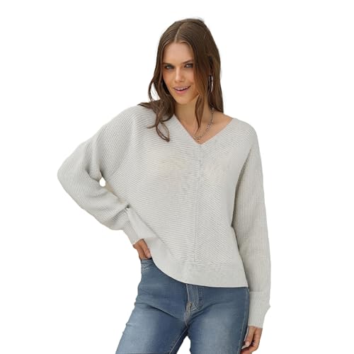 Simple&Opulence Women's Open Back Sweater with Bow Tie Long Sleeve V Neck Backless Drop Shoulder Knit Pullover Sweaters S-XL3