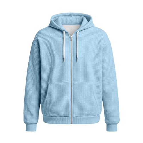 Zip Up Hoodie Men Waffle Knit Casual Hooded Sweatshirts With Pocket - image 3