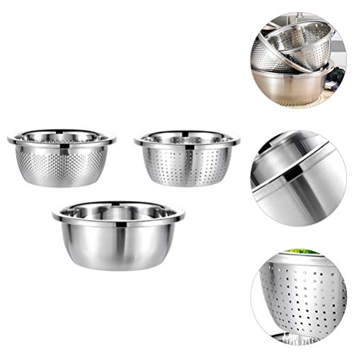 Cesto de escorredor de cozinha com 3 peças DOITOOL de aço inoxidável, tigela de drenagem de vegetais