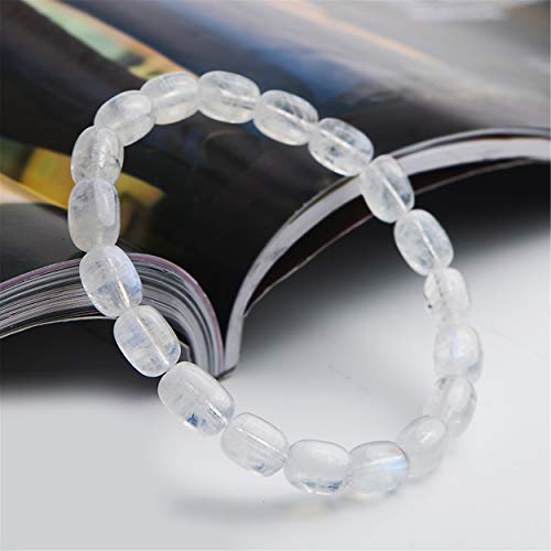 Pierre de lune naturelle véritable perles bleu clair bracelet 8mm extensible - 3