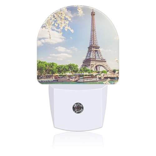 Image of Plug in Night Lights Eiffel Tour Over Seine River Nightlight Plug Into Wall Dusk to Dawn Sensor LED Night Light for Kid Girls Boys Room Decor, Hallway, Kitchen, Bathroom, Nursery, Stairs