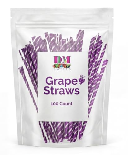 Grape Sour Powder Filled Candy Straws - 100 Count of Nostalgic Bulk Tangy Sweet and Sour Purple...