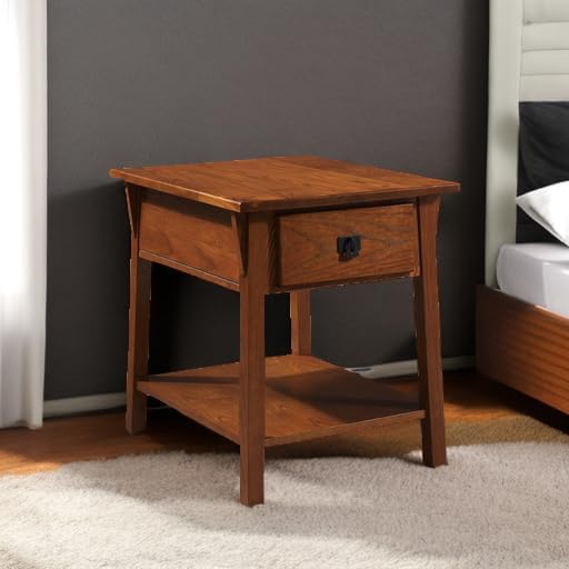 Miniatura 8 de Leick Home 9066-SC Mission - Mesa lateral con cajón y compartimento secreto, color rojizo con herrajes ennegrecidos