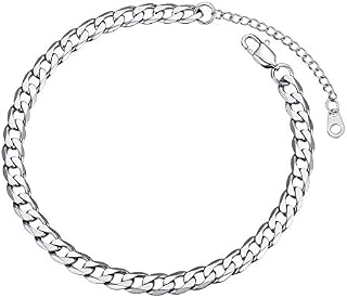 FOCALOOK Stainless Steel Anklet for Women Men Cuban/Figar/Wheat/Twist Rope/Mariner Chain Anklets Summer Beach Barefoot Jewellery(With Gift Box)