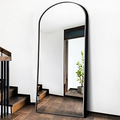 Neutype Arched Full Length Mirror Standing Hanging Or Leaning Against Wall, Oversized Large Bedroom Mirror Floor Mirror Dressing Mirror, Aluminum Alloy Thin Frame, Black, 71"X32" #TOP2