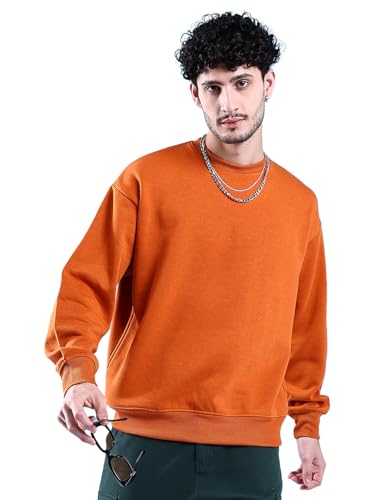 Image of The Indian Garage Co Men Oversized Solid Crew Neck Overhead Sweatshirt