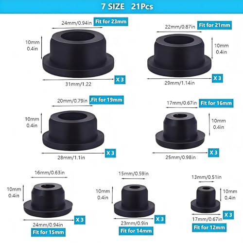 Image of 21Pcs Bathtub Jet Covers 7 Sizes Silicone Bath Tub Plugs Sealing Hole Plug Fit for 12mm 14mm 15mm 16mm 19mm 21mm 23mm Hole (Black)