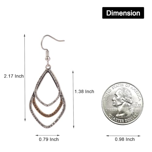 Mixed Metal Gold and Silver Two Tone Earrings for Women Dangling Boho Hammered Geometric Dangle Hoop Drop Earrings Jewelry Accessories4