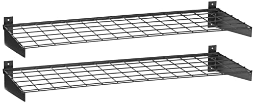 Image of Hyloft 00652 2-Pack Heavy Duty Steel Wall Garage Shelving, 45-Inch X 15-Inch Wall Mounted Shelves for Garage Storage, Low-Profile Brackets, Max Shelf Load 200 Pounds, Hammertone