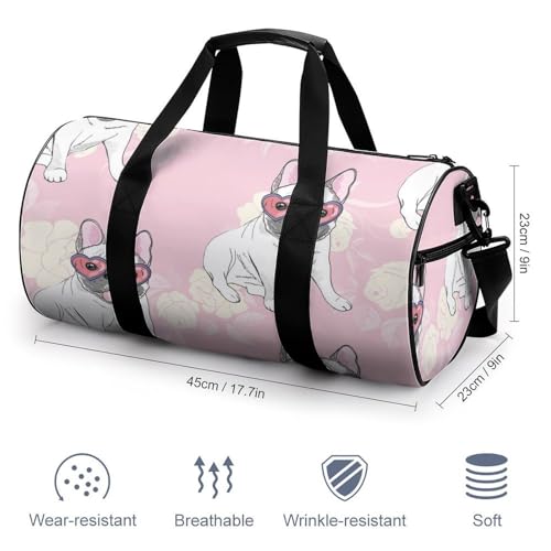 Sac de sport bouledogue blanc compact 45x23x23cm
