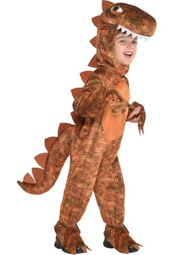 Amscan 9904747 - Dziecięcy Brązowy T-Rex Dinozaur Kombinezon Z Kapturem Fantazyjny Kostium Wiek: 3-4 lata