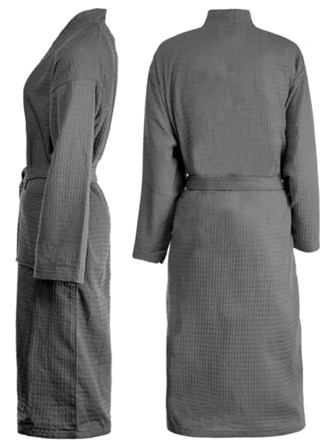 Brandsseller Unisex Bademantel aus Baumwolle 3XL – Leichter Morgenmantel aus Waffel-Piqué für Damen & Herren – Saunamantel / Hausmantel für Wellness & Zuhause - Anthrazit