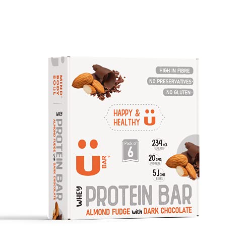 U bar 20 Grams Protein Bar Almond Fudge with Dark Chocolate Gluten Free Nutrition Bars, Breakfast Protein Bar for Healthy Diet Healthy Snacks with Whey Protein Guilt Free Snacking(Pack of 6, 360gm) U bar 20 Grams Protein Bar Almond Fudge with Dark Chocolate Gluten Free Nutrition Bars, Breakfast Protein Bar for Healthy Diet Healthy Snacks with Whey Protein Guilt Free Snacking(Pack of 6, 360gm)