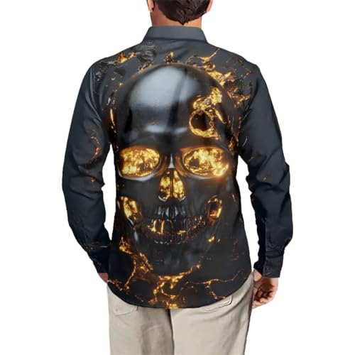 GLUDEAR Men's Cool Skull Graphic 3D Print Long Sleeve Casual Button Down Hawaiian Shirts3