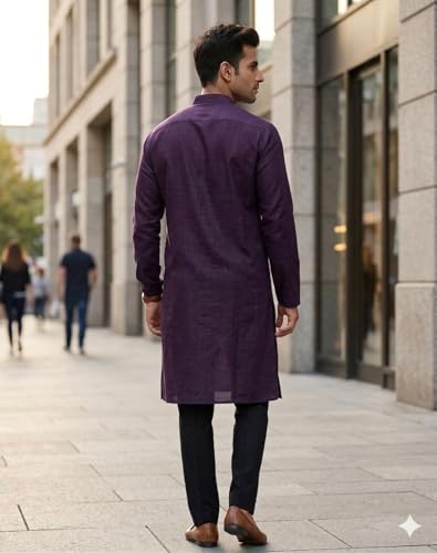 Image of Men's Traditional Ethnic Kurta Long Solid Casual Wine