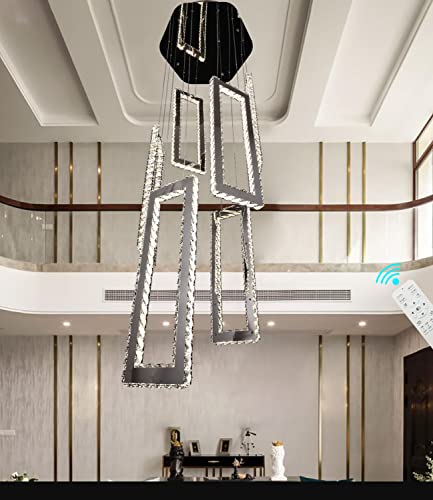 Ykolupty 120'' Crystal Staircase Chandeliers 6-Light Modern Foyers Entrance Hanging High Ceiling Lamp Pendant Light Living Room Dimmable 3000-6000K Stainless Steel Lighting Fixture #TOP6
