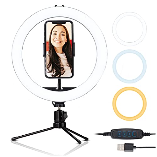 Selfie-Licht Tik Tok, LED-Ring, 10 Zoll (25,6 cm), Handy-Stativ, Ring-Licht, 3 Beleuchtungsmodi und 10 Helligkeit, Make…