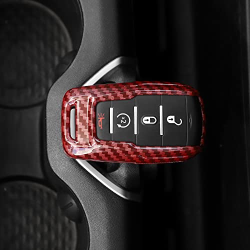 Image of RAZPOY for RAM Key Fob Cover Replacement Key Case Shell Protector Holder for 2018-2022 Dodge RAM 1500 2500 3500 Accessories, ABS Plastic (Red Carbon Fiber)