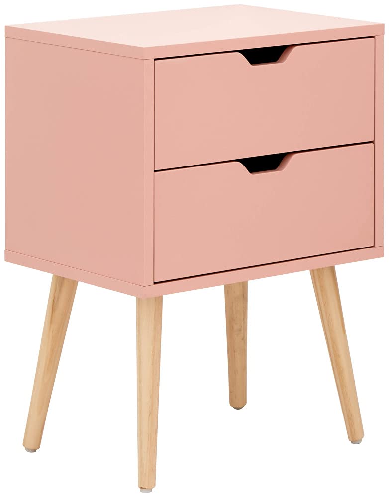 GFW Nyborg 2 Drawer Bedside Table - Coral Pink - Wood - Scandi Style