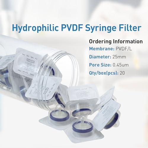 Image of Sterilized Syringe Filter PVDF 20 Pack, 0.45 um Pore Size, 25 mm Membrane Diameter, Hydrophilic Filtration Sterile Packed Individually