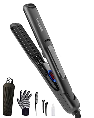TOSAGE Hair Iron Steam Straightener, Professional Flat Iron Salon Ceramic Tourmaline Styler with Floating Plates for Hair Styling Curling, Straightener with Dual Voltage for All Hair Type