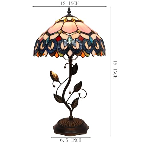 Image of Tiffany Table Lamp Stained Glass Bedside Reading Light W12H19 inch