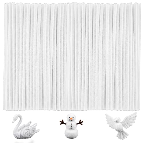 Image of White Pipe Cleaners Craft,200PCS Chenille Stem Squishy Stem Toys,Halloween /Christmas /Easter Decorations Arts and Crafts;Craft Supplies for DIY Flowers Home Decor,Birthday Gifts,Girls Toys Age 8-10