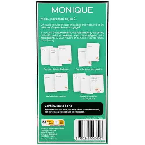 Monique Jeu de Société, Association de Mots, Justification, Bluff, Fous Rires, Jeu d’Ambiance, Jeu de Société Adultes avec Plus d’1 Million de Joueurs, Jeu de Carte x300, Conçu en France, Idée Cadeau
