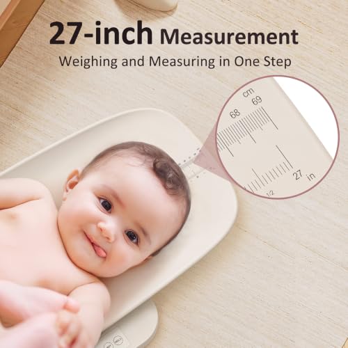 Image of GROWNSY Digital Baby Scale & Pet Scale Up to 330 lbs, Beige | Accurate Weighing, 330 lb Capacity, Hold Function, 27 inch Height Measurement and Measuring Tape, LED Display, 5 Weighing Units