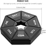 Pill Box, 2 Pack Portable Pill Box Medicine Case Medicine Vitamin Organizer, Large Daily Pill Cases, Pill Dispensers Box, 7 Day Pill Cases, AM PM Pill Box, Weekly Pill Organizer for Travel,Black