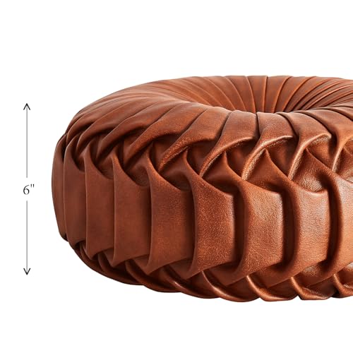 Image of EUCIOR Brown Round Leather Pillow,Circle Pillow,Handmade Round Throw Pillow,Smooth Faux Leather Decorative Pillows for Home Decor Bedroom Living Room Couch Bed,Diameter 15 inch