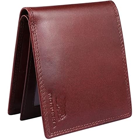 MORUCHA Mens RFID Blocking Real Soft Leather Passcase Wallet M-115 Burgundy Cover