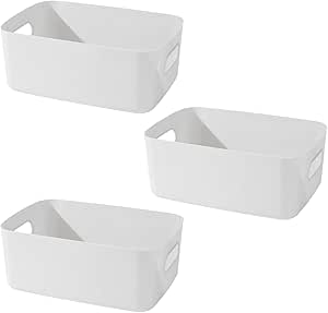 Relaxdays Cestini Bagno Portaoggetti, Set 4 Organizer Universali Design Intrecciato Box Salvaspazio Bianco Marrone 84670967