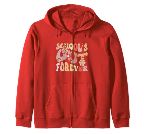 School's Out Forever Teacher Retirement Groovy Rétro Vintage Sweat à Capuche