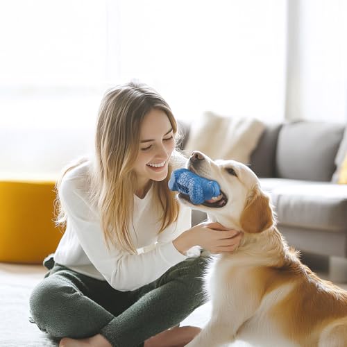 Jewyow Naturkautschuk Unzerstörbares Hundespielzeug, Kauspielzeug Hund Unzerstörbar Hundespielzeug für Aggressive Kauer, Robuster Quietschen Interaktives Spielzeug für Mittelgroße, Große Hunde(Blau)