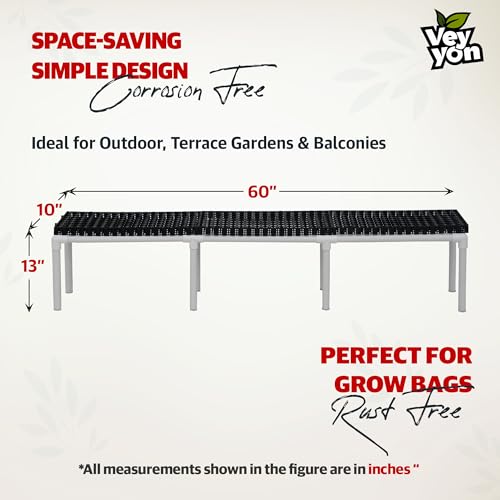 Image of UPVC Plant Stand for Balcony, Terrace, Grow Bags & Pots - 5 Ft | 100% Waterproof UPVC, 100kg Load Capacity, Heavy-Duty, Supports Heavy Pots & Grow Bags. Size: 60 x 10 x 13 Inch.