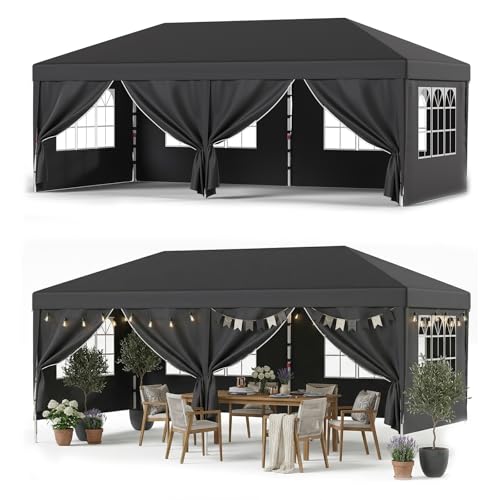 Devoko Carpa Plegable 3x6, Impermeable Estable a Prueba de Frío, Plegable Ajustable en Altura, Tienda Plegable, Protección UV 50+, Bolsa de Transporte, Carpas para Exteriores, Camping, Gris