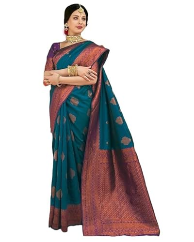 Image of Women's Soft Art Silk Kanjivaram Saree and Unstitched Blouse Piece with Floral Rich Pallu and Jacquard Jari Work On All Over | South Indian Saree