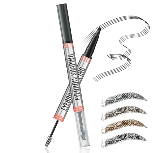 Image of 2-in-1 Eyebrow Pencil with Gel,2025 NEW Waterproof Magic Eyebrow Pencil,Dual-Ended 3D Microblading Eyebrow Pen with 4 Tip & Eyebrow Brush, Makeup Long-Lasting Eyebrow Pen for Women (Black)