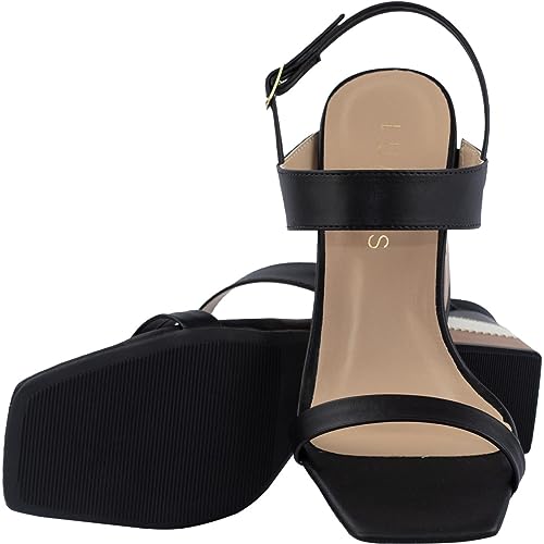 Sandália Feminina Salto Bloco Alto Grosso Tiras Confortável preto34