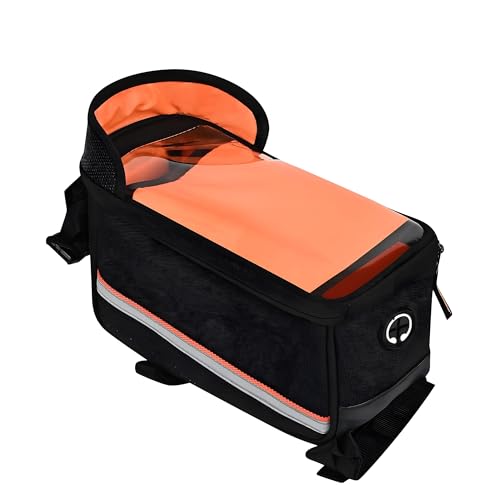 Image of TANTRA Polyester Bicycle Front Frame /Tube Bag with Waterproof Touch Screen Bicycle Pouch for Mobile Holder Black
