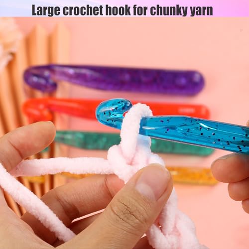 Image of BsHooker 13 Size Crochet Hooks Set,Plastic Crystal Crochet Hook with Case,Large Crochet Hooks for Chunky Yarn Ergonomic Knitting Needles Crochet Needle for Beginners and Crocheting Yarn,3.0mm -25mm